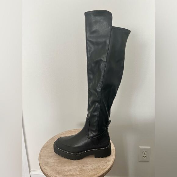 Sam Edelman Lerue Over The Knee Stretch Side Zip Lug Combat Boots Black NWOB - Picture 7 of 13